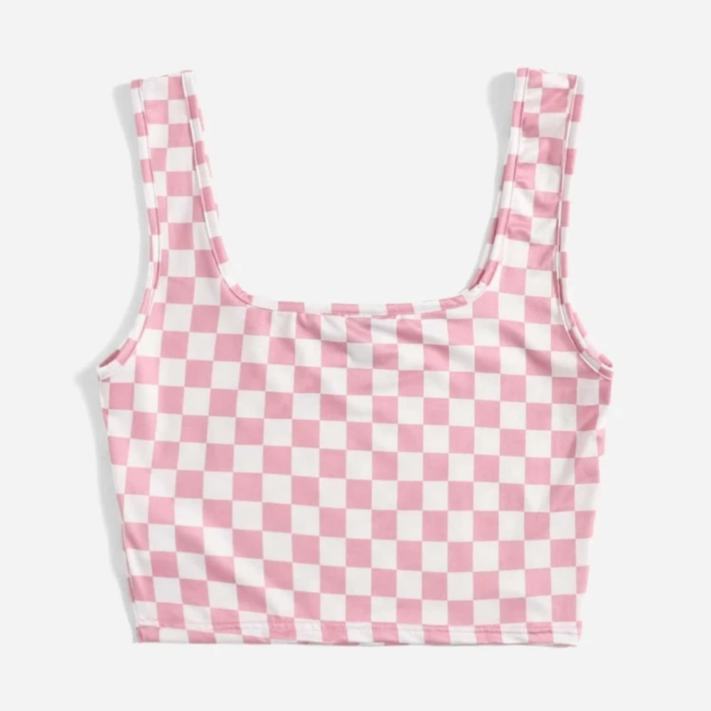 Pink and White Checkered Crop Tank Top